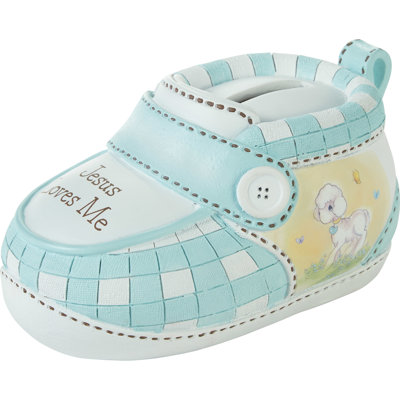 Precious Moments Jesus Loves Me Blue Bootie Coin Bank 2.96 Inch