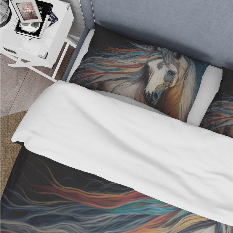 Cheval indien avec crinière colorée I - ensemble de housse de couette animaux - microfibre de polyester