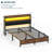 Jaylann Bed Frame with Charging Station, Adjustable Upholstered Faux Leather Headboard and LED Lights-967375776-978820913