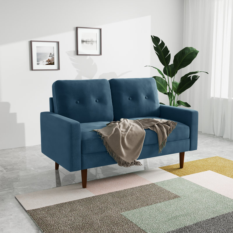 Madian Velvet Sofa, Prussian Blue Velvet, 32.7" H x 58" W x 30" D