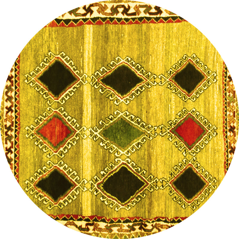 Tapis contemporains jaunes lavables à la machine 2789, Rond 4 pi