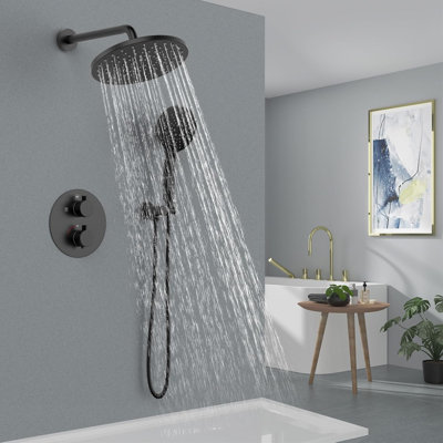 Wall Mounted Shower System With Rain Shower Head And Handheld Shower Head Set, High Pressure Bathroom Faucet With Tub Spout, Cupc Certified Brushed Nickel Finish