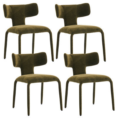 Chaise de salle à manger en tissu vert, chaise d'appoint rembourrée moderne avec pieds en métal et dossier haut pour la cuisine et la salle à manger