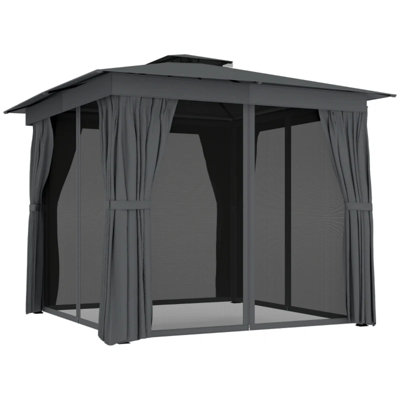 Pavillon de jardin en polyester à deux niveaux avec rideaux, filet et crochet de plafond pour l'extérieur