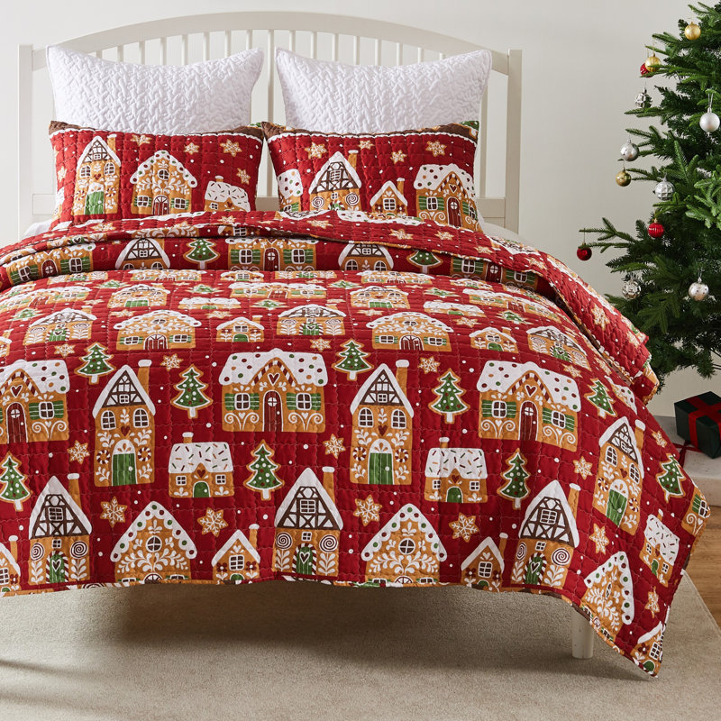 Ensemble de courtepointe pour grand lit 3 pièces Greenland Home Fashions Gingerbread Lane - 90 x 90 + 20 x 26 (2)