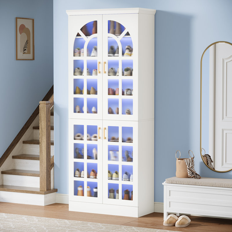 Armoire à chaussures à 8 niveaux avec portes et lumières DEL