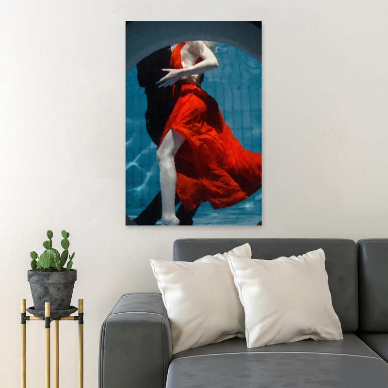 Couple of Dancing Under The Pool - Reproduction d'art graphique sur toile tendue 1 pièce, H 36 po x l 24 po