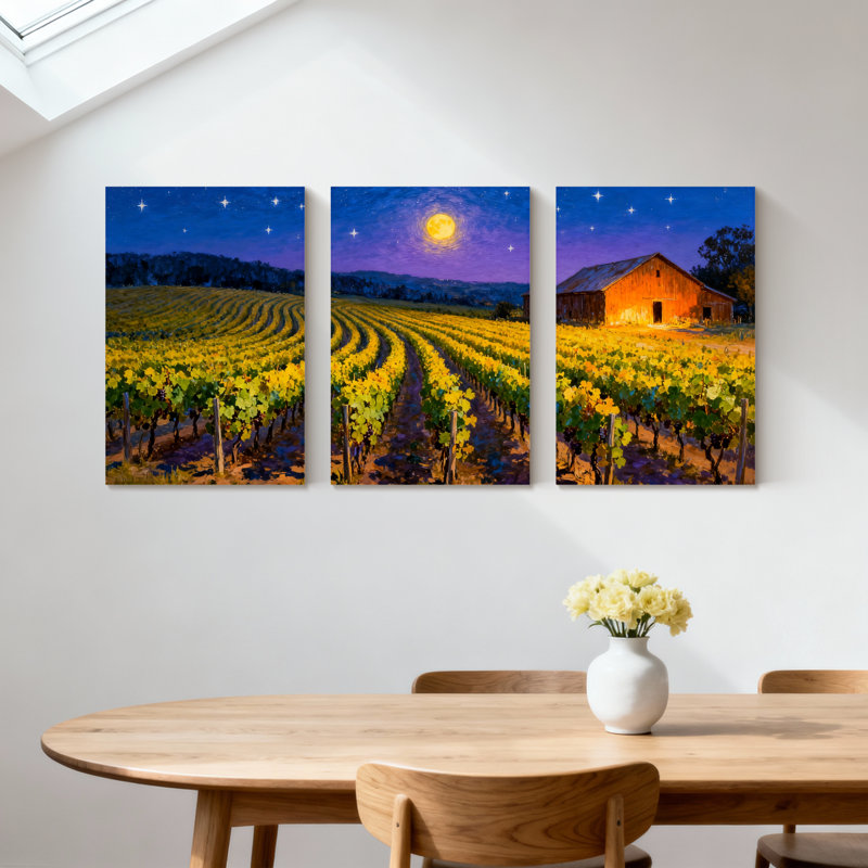 «Abstract Vineyard Under Starry Night Sky», ensemble de 3 reproductions d'art sur toile, H 18 po x l 36 po