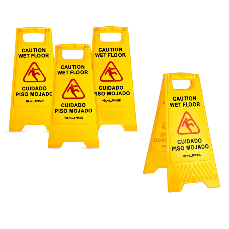 Yellow Bilingual Plastic Caution Wet Floor Sign Set