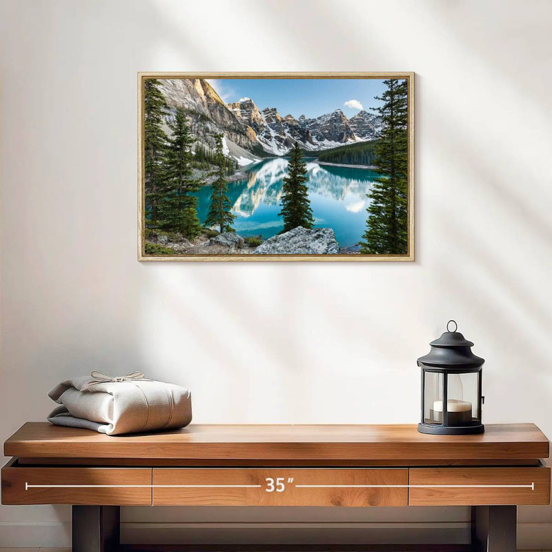 Moraine Lake Reflections, Cadre flottant en bois naturel, 19 po x 13 po