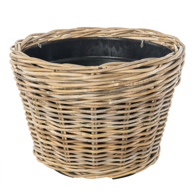 Rattan Kobo Conical Indoor & Outdoor Planter Basket with Plastic Pot, Small