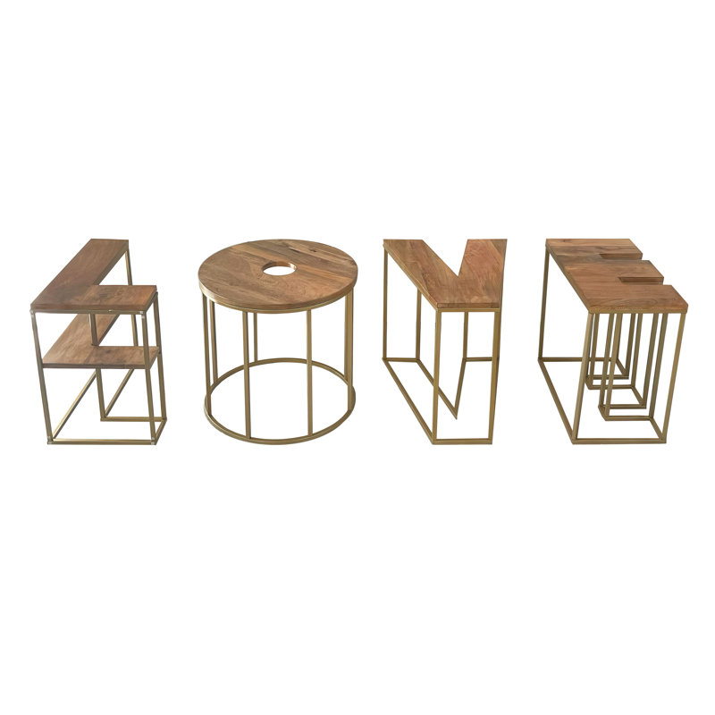 Keily Solid Wood Top Living Room Table Set