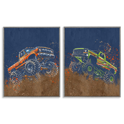Ensemble de giclée encadrée 2 pièces Monster Truck Jam, design par Kim Allen