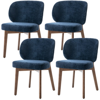 20.1" Extra Wide Upholstered Dining Chair, Side Chair with High Wingback, Armless Vanity Chair With Solid Wood Legs For Dining Living Room Vanity Office, Blue, Set of 4