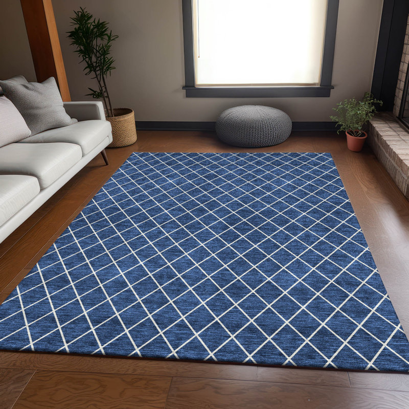 Premium Machine Washable Prisco Navy Rug, Rectangle 8' x 10'