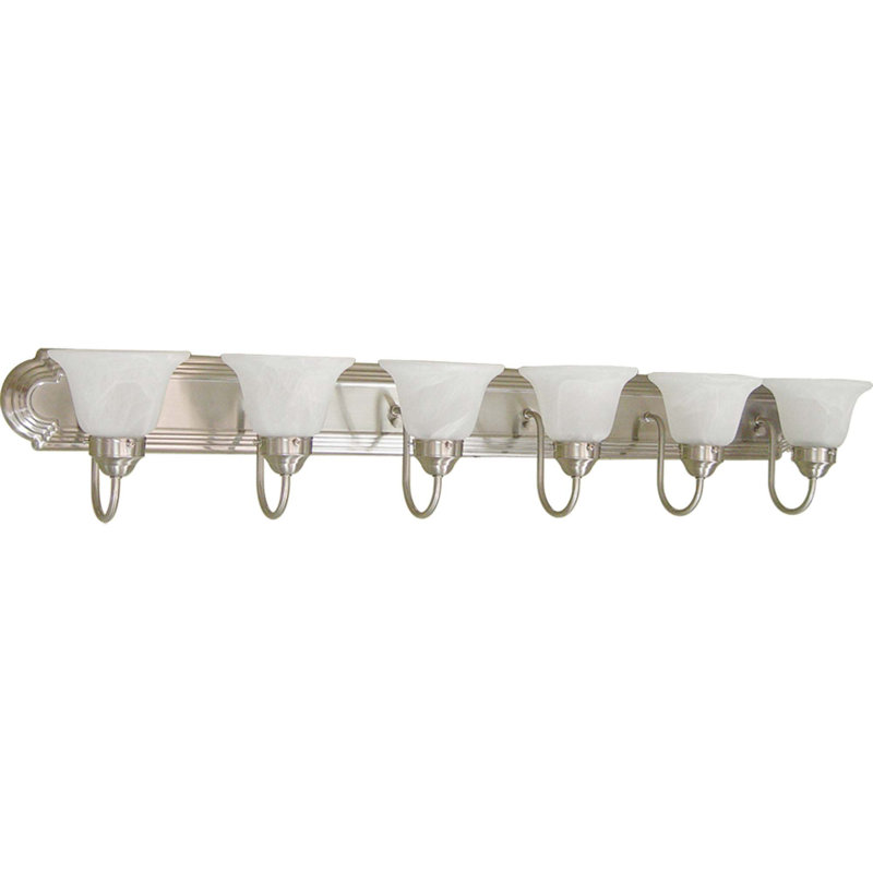 Marti 6-Light Indoor Prairie Rock Bath or Vanity Wall Mount with Alabaster Glass Bell Shades, Prairie Rock