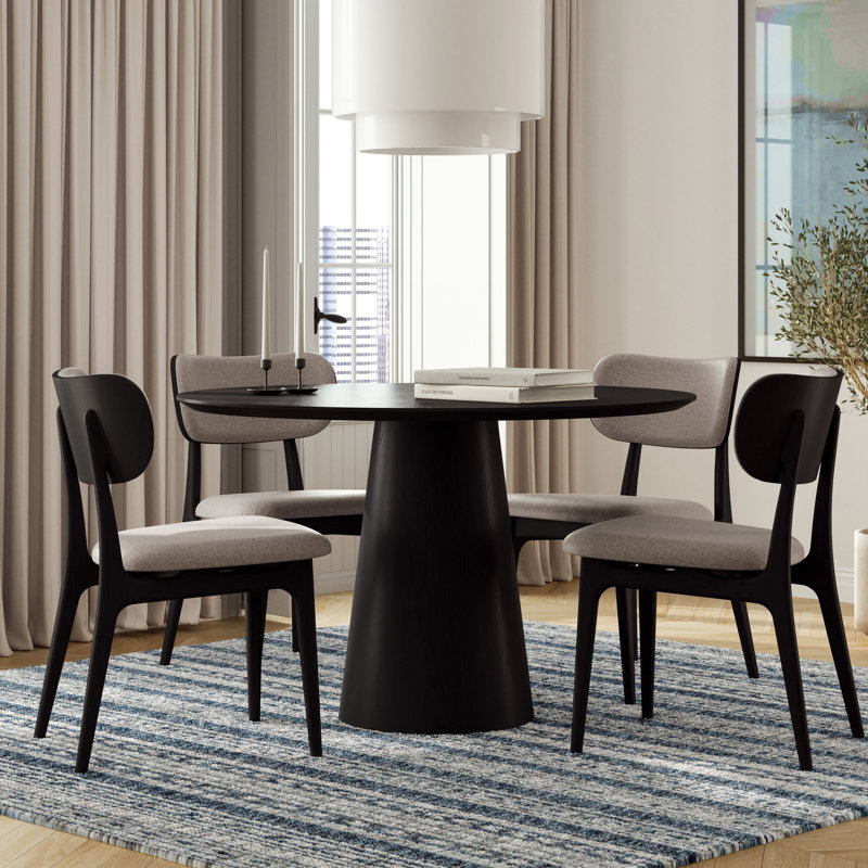 Modern Brazilian Mona Wooden Top Round Dining Table, Domasco