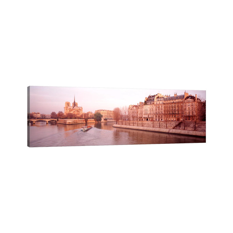 Waterfront Architecture Along The Seine, Ile De La Cite & Ile Saint-Louis, Paris, France - Wrapped Canvas Panoramic Print