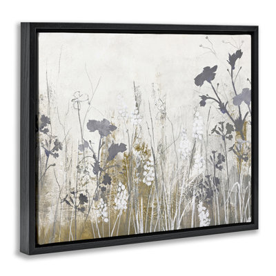 «Grey Flower Silhouettes», art mural encadré flottant par Design Fabrikken