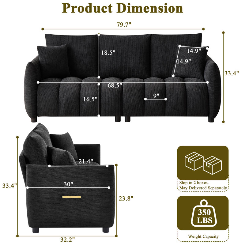 Canapé en tissu Modern, Black Chenille