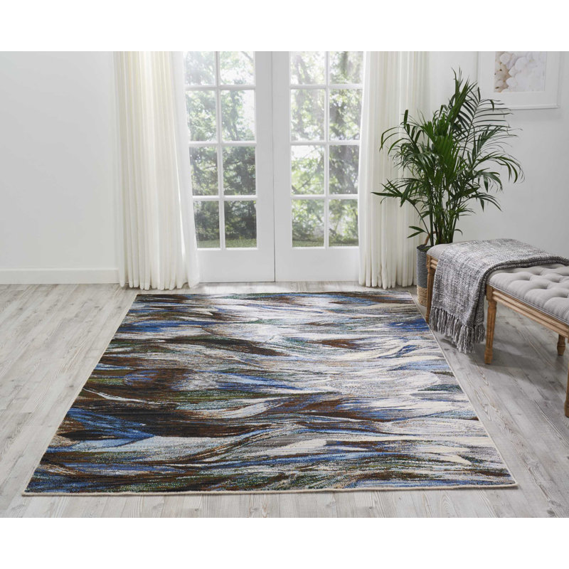 Ostby Abstract Wool Blue Area Rug, Rectangle 4' x 6'