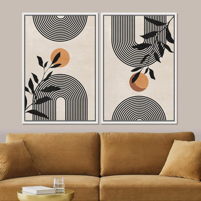 «Geometric Illusion Polygons Forest Plants Abstract Shapes Modern Art Wall Decor Artwork Bohemian», reproduction d'art encadrée sur toile