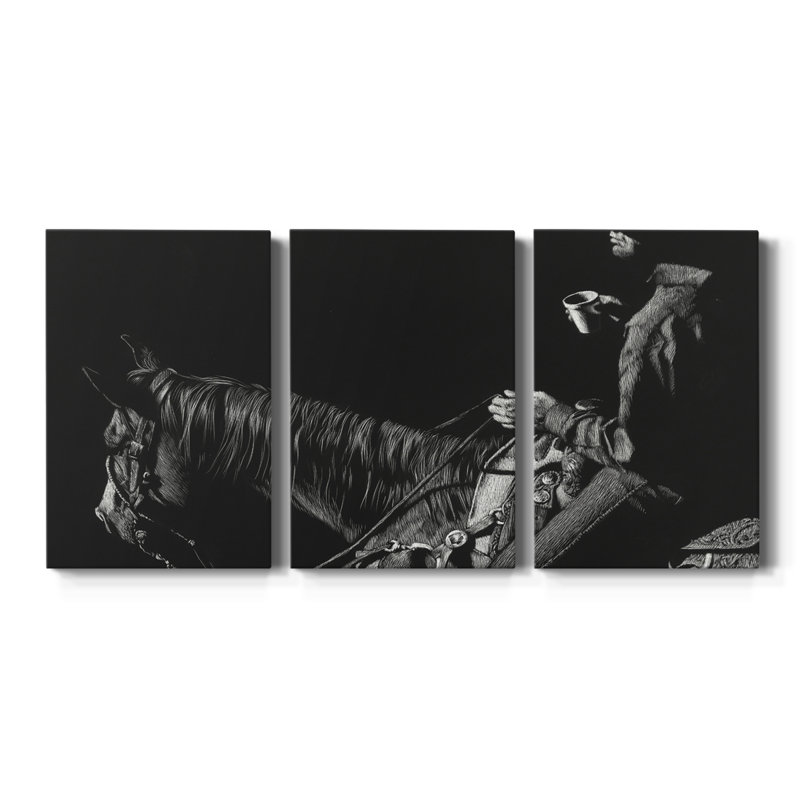 Cowboy Scratchboard I - Toile tendue avec châssis de qualité supérieure - Prêt à accrocher, H 12 po x l 24 po x P 1 po