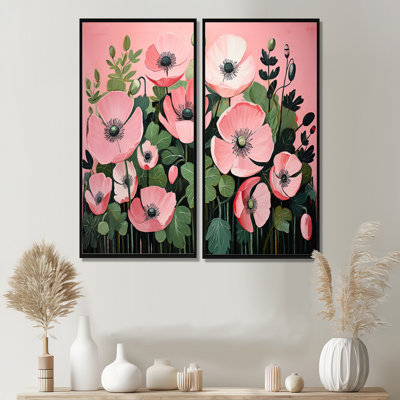 Minimalisme rose et vert coquelicots - Art mural traditionnel