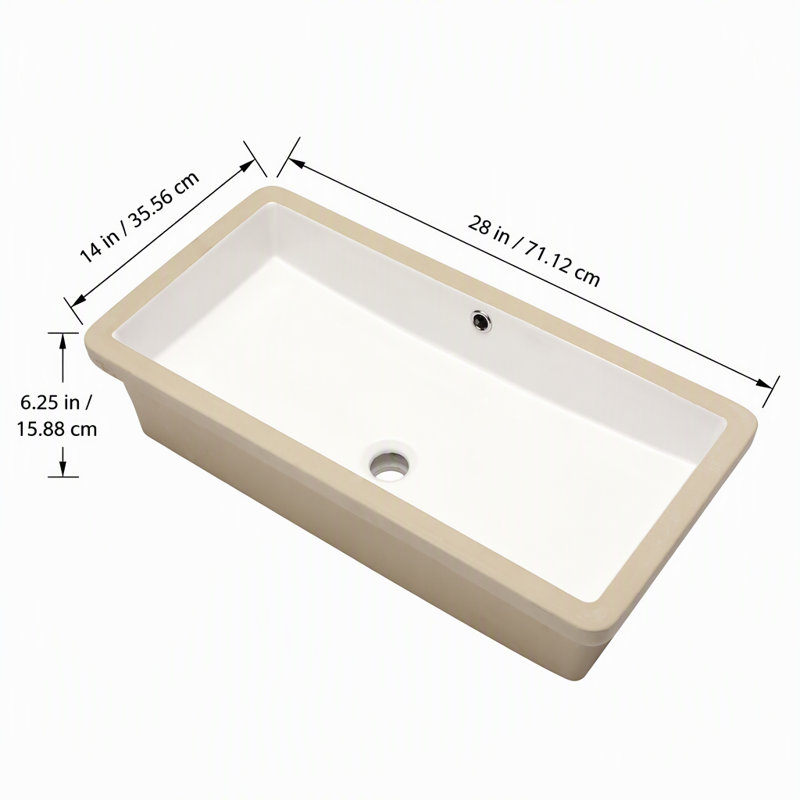 Lavabo de salle de bain rectangulaire encastré de 71 x 36 cm avec lavabo en céramique et trou de trop-plein (bonde non incluse)