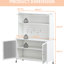 Armoire de salon avec tablettes - blanc, portes en verre et portes de rangement de cuisine réglables, cadre de tablettes