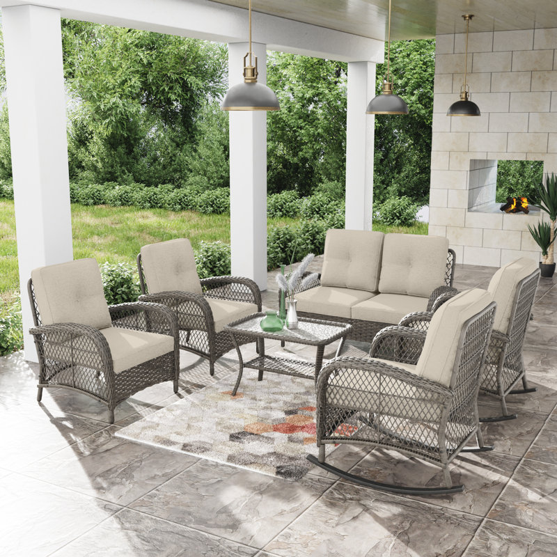 Ensemble de conversation d'extérieur 6 personnes Sandin, Beige