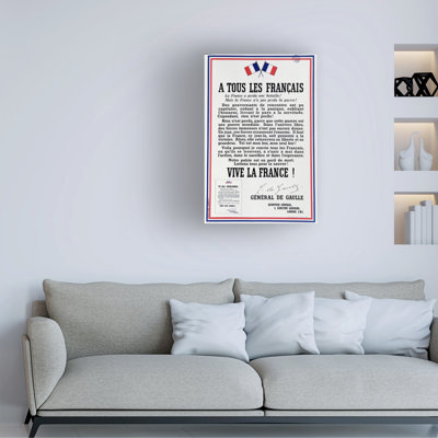 Anonyme, affiche de l'appel du 18 juin 1940, signe de Charles De Gaulle. Art sur toile