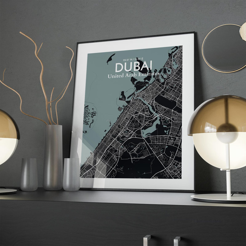 Dubai City Map in Midnight 1 Piece Wall Art, 24cm H x 18cm W x 0.05cm D