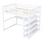 Lit mezzanine double espace blanc avec bureau et options de rangement dans une étagère organisée-217809020-217809019