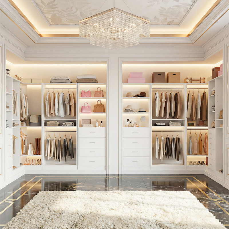 Closet System With Drawers, Shelves,Hanging Rods, White