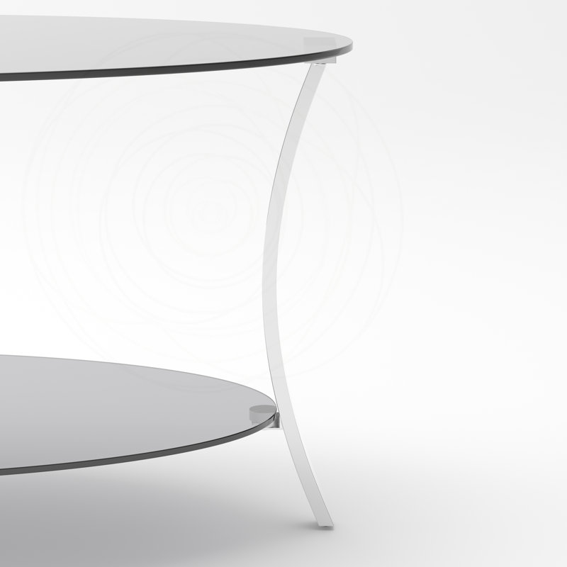 Table basse moderne en verre ovale, verre trempé et structure en métal argenté, Transparent / argent