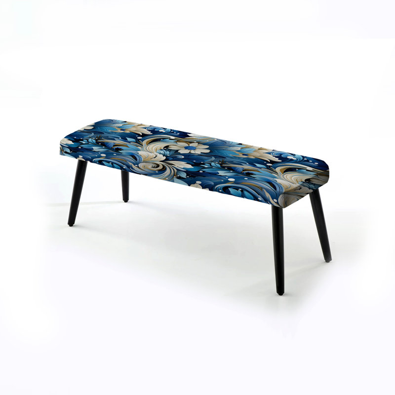 Banc rembourré à motif cachemire noir, Nautical Allure Paisley Pattern VII