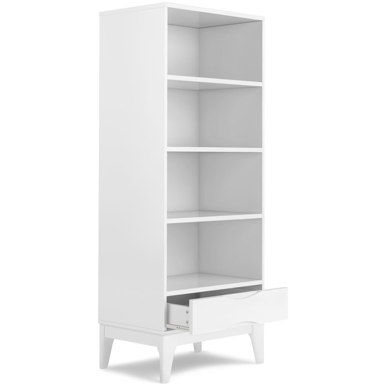 Transitional Solid Hardwood Adjustable Bookcase with Storage in White