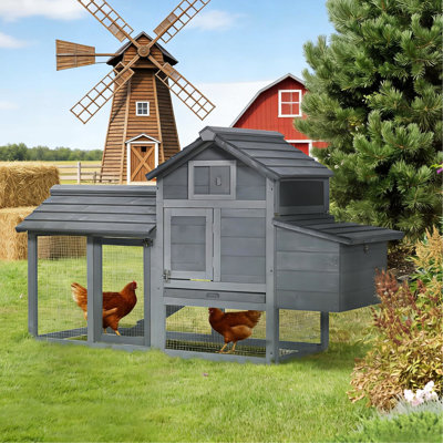 Poulailler 59 po en bois gris avec cage de nidification, plateau amovible et petite cage à poulet facile à entretenir, en bois, facile d'accès