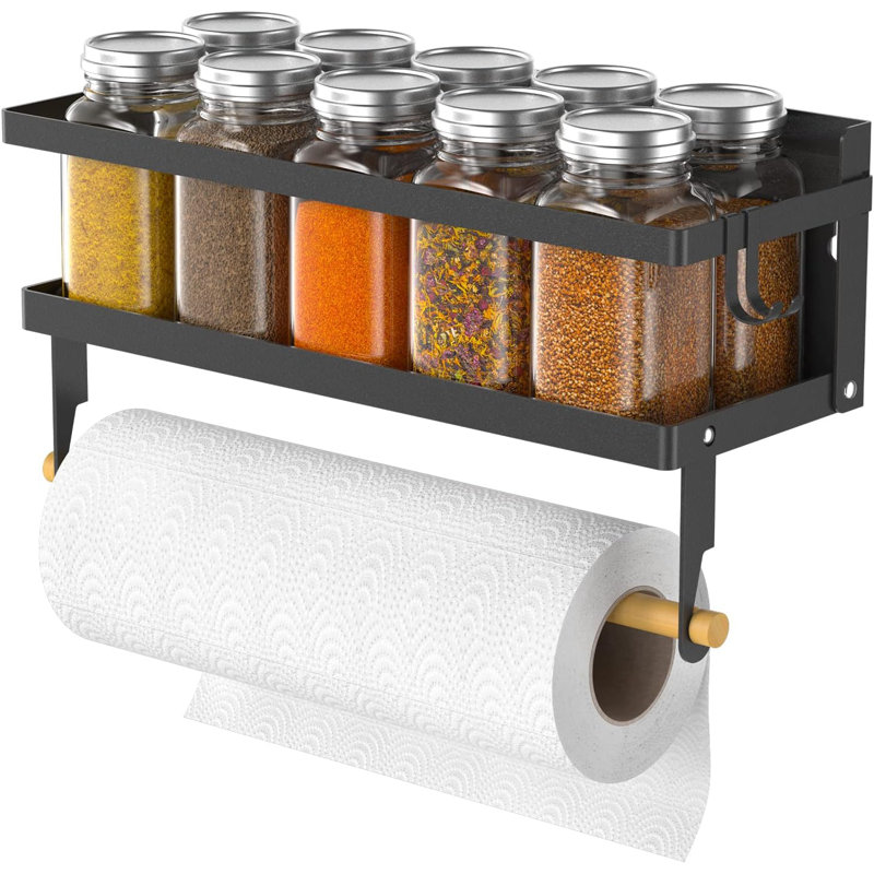 Étagère à épices magnétique, support à épices magnétique pour réfrigérateur pliable, support de rangement pour épices mural avec porte-essuie-tout et crochets