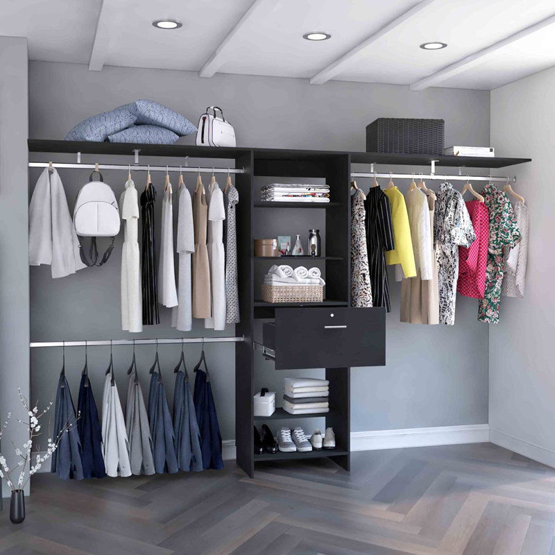 Bergen 1Drawer 4Shelf Closet System Dark Walnut, 118.21"W x 15.84"D, Black