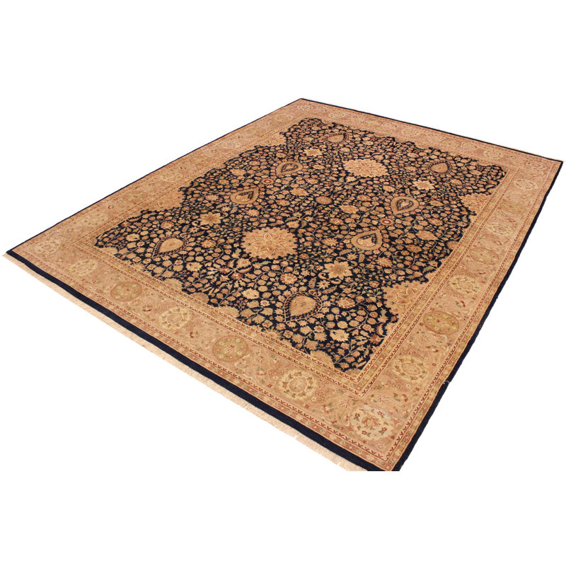 Tapis oriental noir / beige / rouge en laine noué à la main 8 pi 2 po x 10 pi 5 po Roby