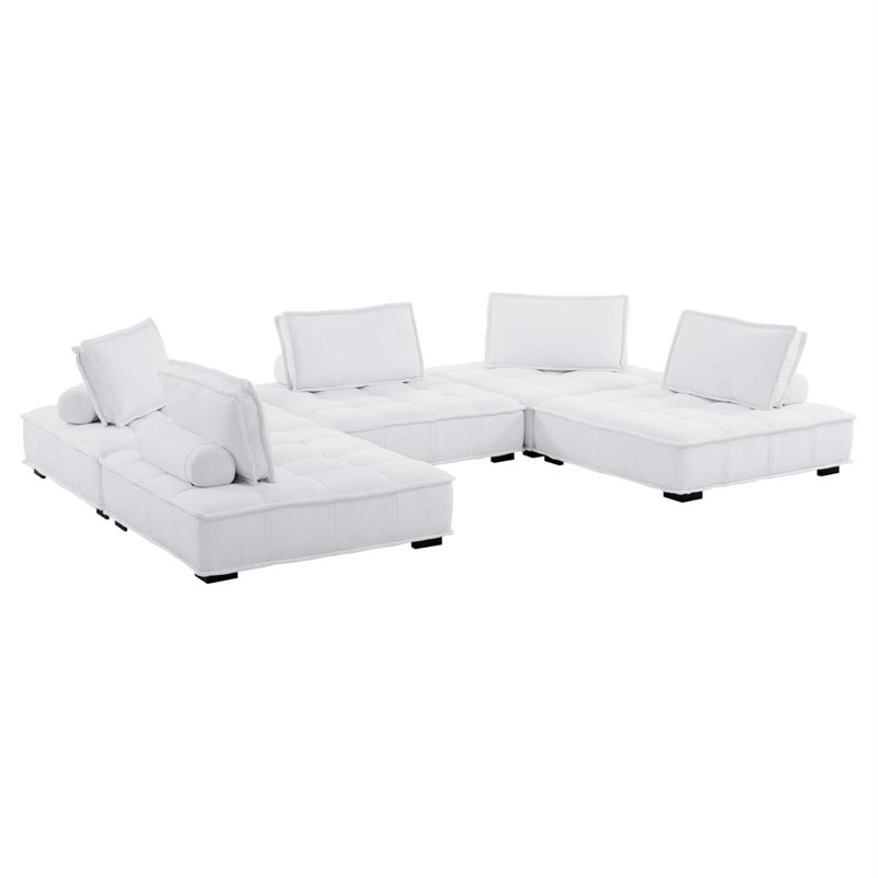Canapé modulaire en tissu capitonné 5 pièces Saancer, Polyester blanc