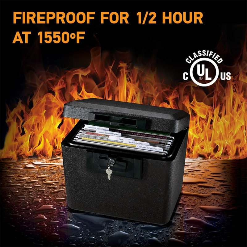 Fireproof Document Box With Key Lock, Safe Secures Files And Documents For Home Or Office