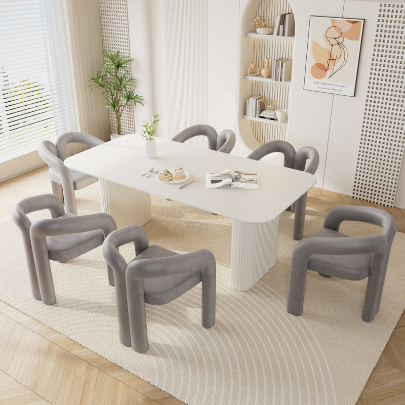 Ensemble de table de salle à manger moderne à double piédestal, 7, Gris