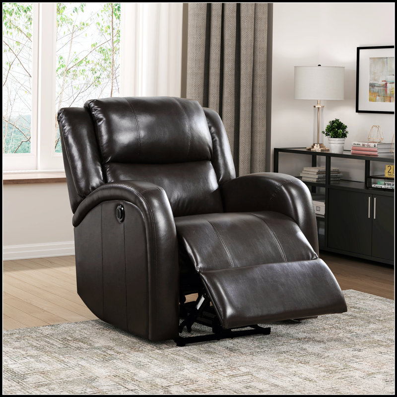 Fauteuil inclinable électrique moderne en similicuir brun, assise moelleuse et structure en bois massif pour un confort ultime