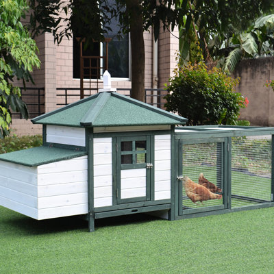 79.12" Chicken Coop, Ventilation System, Lockable For 30" Wide Wooden Hut, Asphalt Roof, Long