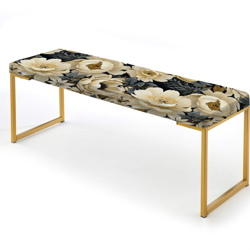 Upholstered Gold Bench, White Blossom Petals In Paradise I