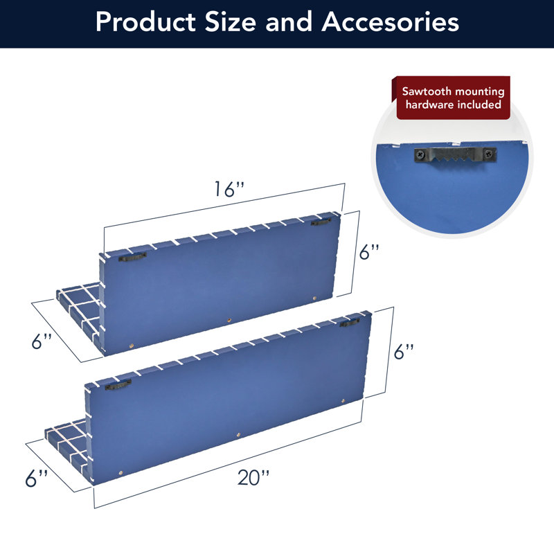 2 tablettes flottantes élégantes pour mur et rangement, Bleu