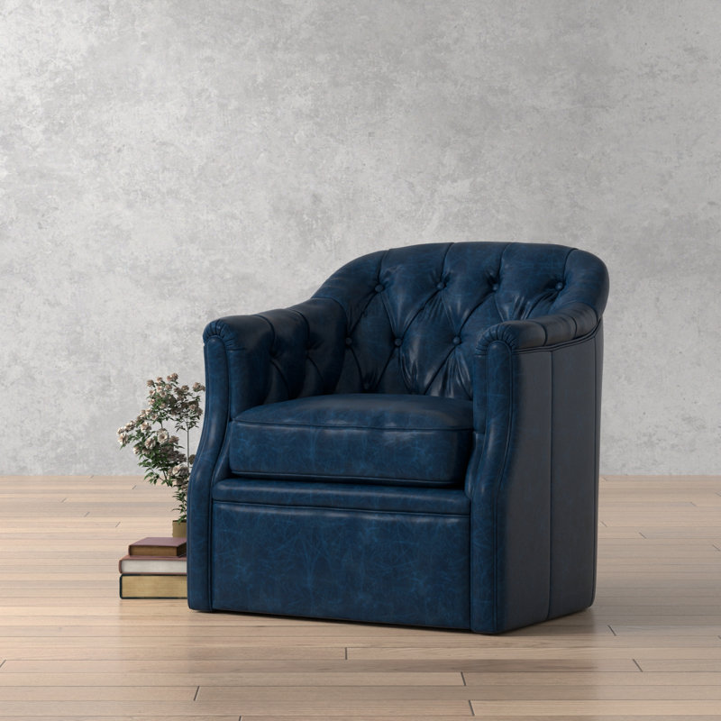 Coolidge Swivel Club Chair, Chateau Blue Genuine Leather